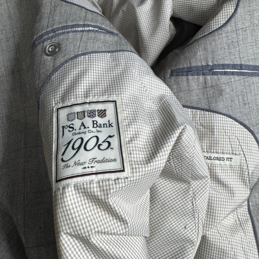 Jos‎ A Bank Tailored Fit Linen Wool Plaid Sport Coat Blazer Mens 46R